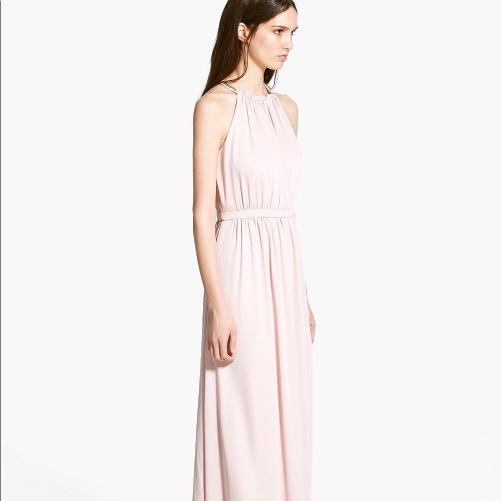 Mango chain trim Halter neck maxi pink dress
